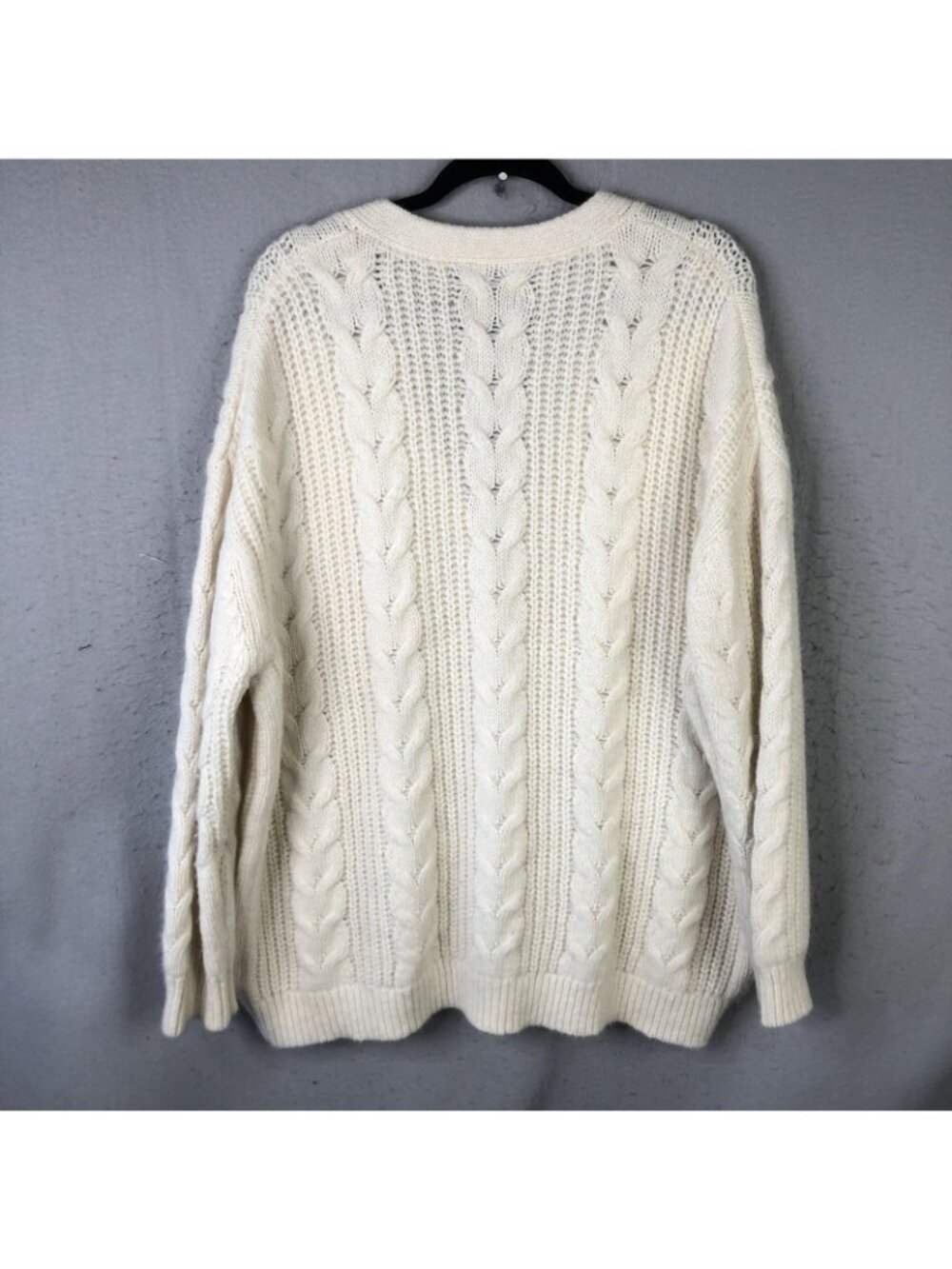Jenni Kayne Cardigan Sweater Womens L Ivory Alpaca Wool Cable Knit Luxury Chunky - Picture 2 of 16